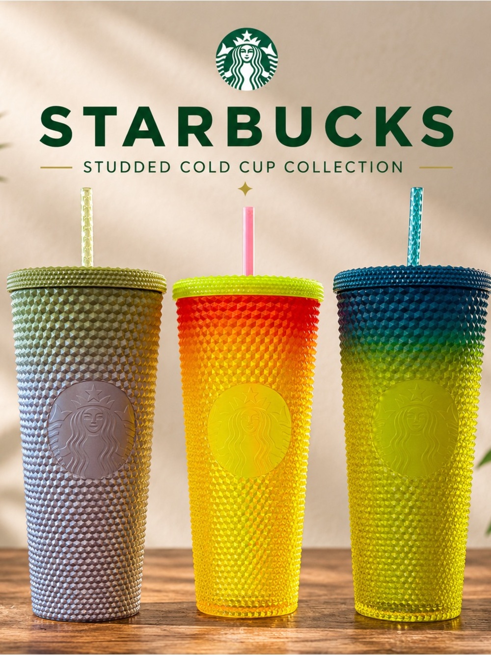 Lot Of 3 Starbucks Studded Tumbler Bundle 3 Pack Neon Gradient Cold Cups